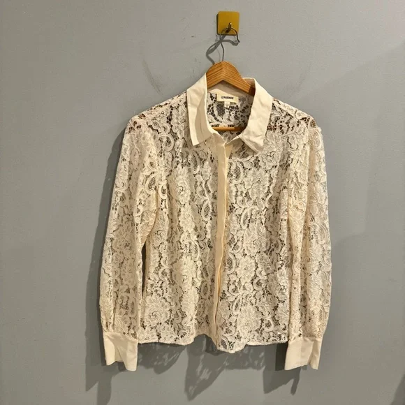 NEW L'Agence Maia Lace Button Front Blouse in Vintage White, Size S - Picture 7 of 15